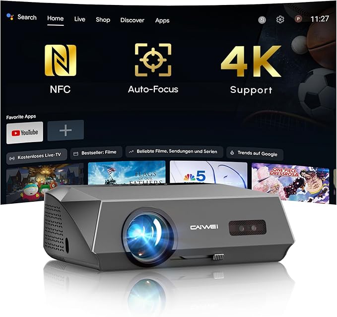 Smart Projector 4K Daylight,Certified Apps,ToF CMOS Auto Focus,2300ANSI High Lumen Ultra HD Home Outdoor Movie Gaming Projector with WIFI6 Bluetooth,Google TV,NFC Casting,DB Audio,HDMI ARC,HDR10
