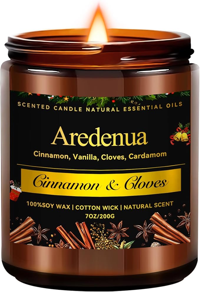 Cinnamon & Cloves Candle | Christmas Scented Candles, Soy Candles for Home, Holiday Aromatherapy Candle Gift for Women Men – Warm Spiced Christmas Gifts for Home