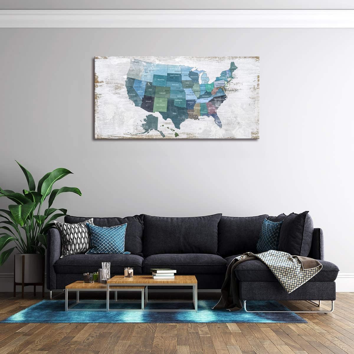 Map of The United States Wall Decor Map Canvas Wall Art for Wall Decoration Wood Background USA Canvas Prints for Bedroom Office Kitchen Home Wall Decor Framed Artwork Ready to Hang24 x48