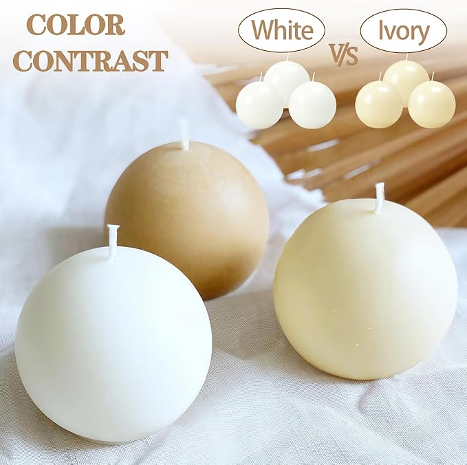 18 PCS White Round Candles,3 in Ball Candles Bulk Set,Dripless Unscented Smokeless，Whether You're Hosting a Wedding or Other Party, or Decorating Your Home,It's a Great Choice.