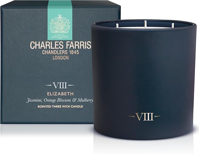Charles Farris Luxury Scented Candle – 3 Wick, Hand-Poured, Long Lasting, Clean Burning, 640g / 22.5oz, Up to 80 Hour Burn, Made in England – Orange Blossom, Jasmine, Green Mulberry – Elizabeth