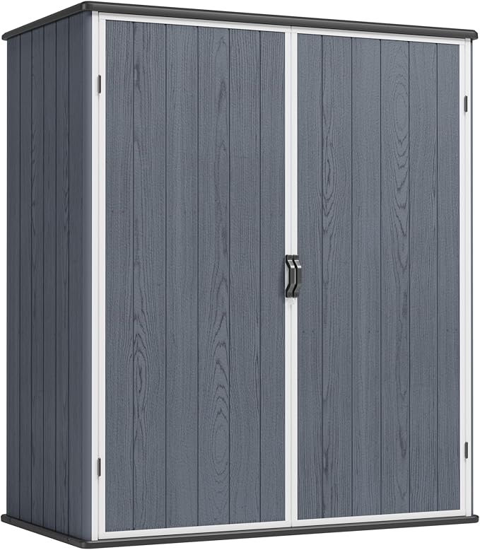 Greesum 5X3FT Plastic Storage Shed with Floor, Resin Outdoor Storaged Sheds with Lockable Door, All-Weather Tool Sheds for Garden, Backyard, Patio, Dark Gray (4.7×2.5FT)