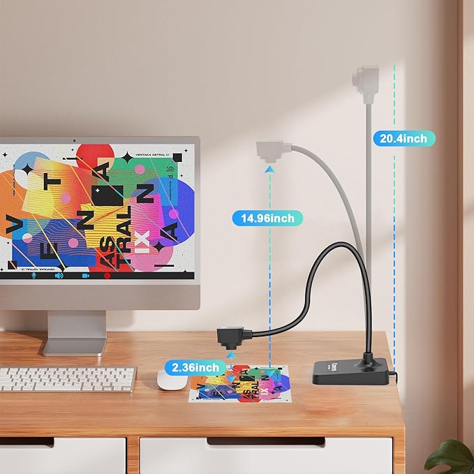 USB Document Camera for Teachers, Webcam for Distance Learning,Manual Focus Camera,with mic,Fold for Mac OS, Windows, Chromebook Compatible for Web Conferencing, Remote Teaching,Live Demo,visualizer