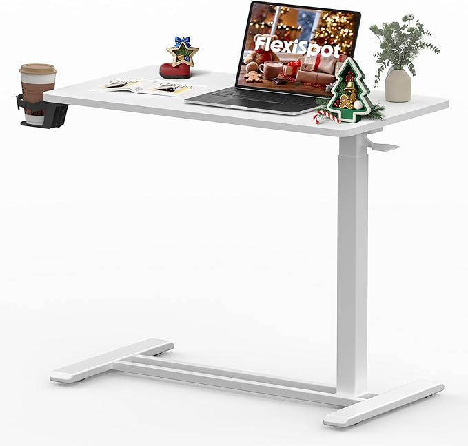 FLEXISPOT Adjustable C Table with Wheels, Mobile Snack Side End Table Sofa Couch Bedside Table Laptop Rolling Cart TV Tray Night Stand Small Space Side Table,(27.6" W x 15.7" D,White)