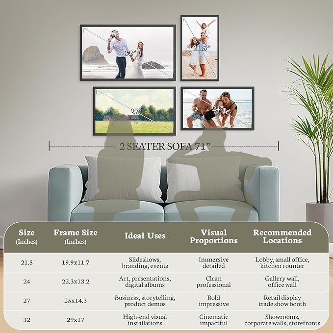 BSIMB Large Digital Picture Frame 21.5 Inch, 64GB Touchscreen 1920x1080 FHD WiFi Digital Photo Frame Electronic Remote Control, Share Pictures/Videos via App/USB/SD Easy Setup Gifts for Mom, White