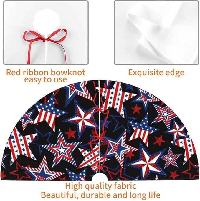 Patriotics Tree Skirt Stars and Stripes Veterans Day 4th of July Memorial Day Christmas Tree Skirt Xmas Tree Mat Christmas Tree Ornaments Decorations Holiday Party Indoor Outdoor 36"