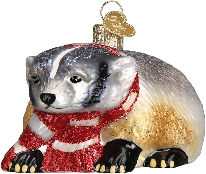Old World Christmas Badger Glass Blown Ornament for Christmas Tree, Handcrafted Holiday Decoration, Wildlife Animal Collection