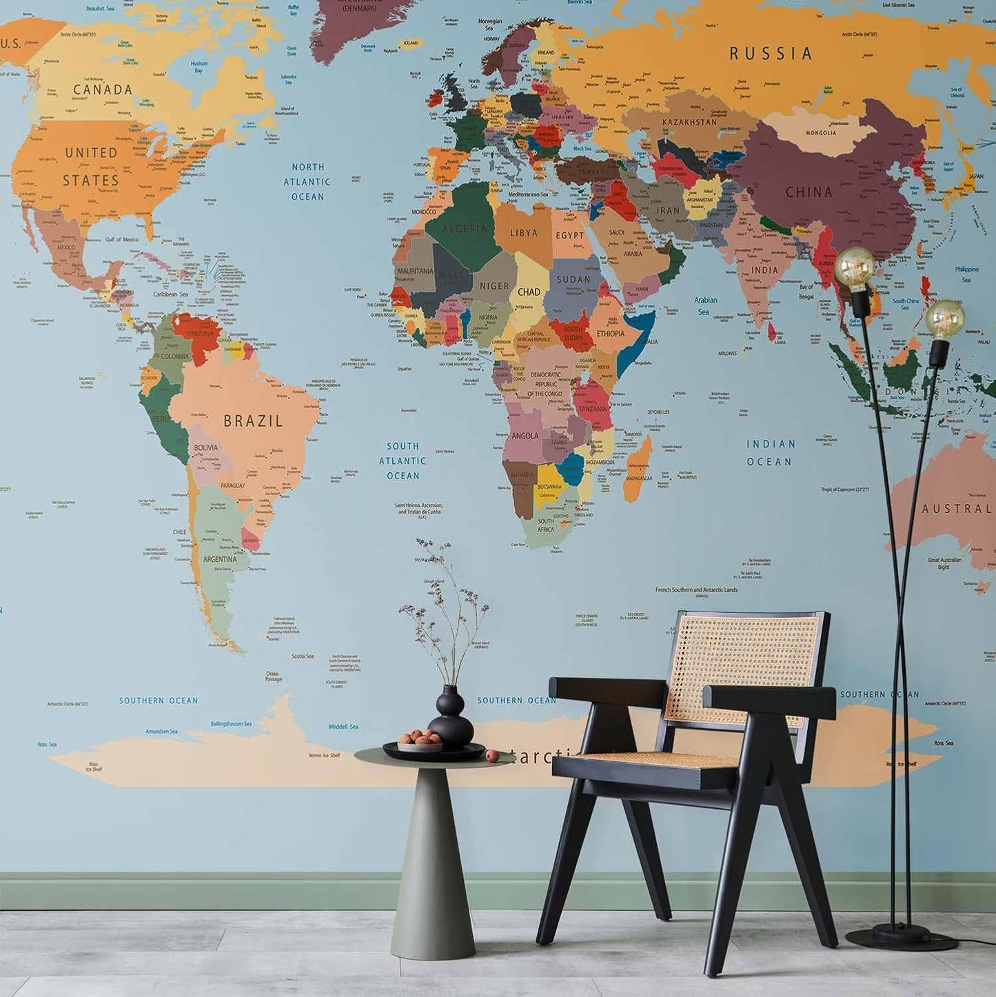 artgeist Premium Wall Mural World Map 79x55 in - XXL Non-Woven Wallpaper Fleece Wall Decor Photo Print Picture Image Design Home Map of The World k-B-0001-a-c