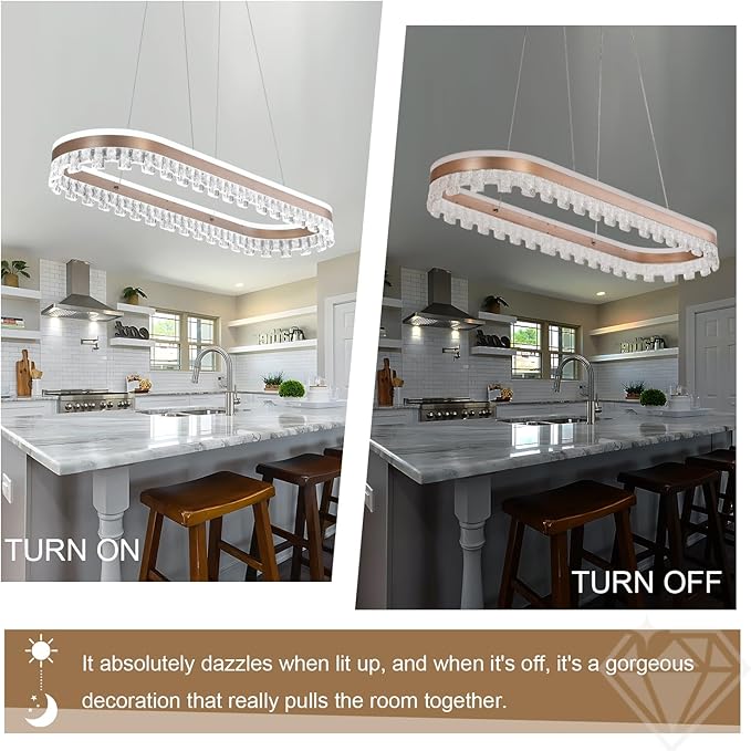 Modern Chandelier for Dining Room,Gold Led Crystal Chandelier Light Fixture Dimmable Pendant Light for Kitchen Island Lighting 3000K-6500K with Remote