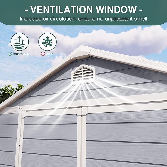 6 X 8FT Storage Shed Plastic Outdoor Storage Shed Waterproof Outdoor Shed with Lockable Door and Transparent Window for Garden, Lawn, Backyard