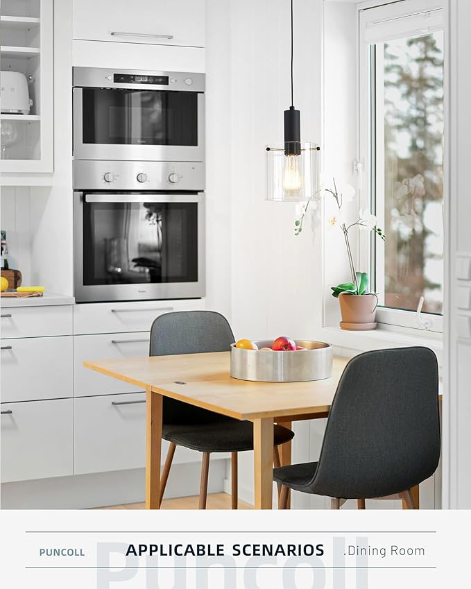 Modern Pendant Lighting - Black Pendant Hanging Fixture with Clear Glass for Kitchen Island Dining Room Living Room, H3959-1-CLBK