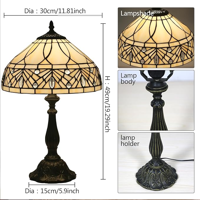 Tiffany Lamp Yellow Baroque Stained Glass Style Table Lamp Desk Bedside Reading Light 12 Inches Bedroom Living Room Office Home Decor