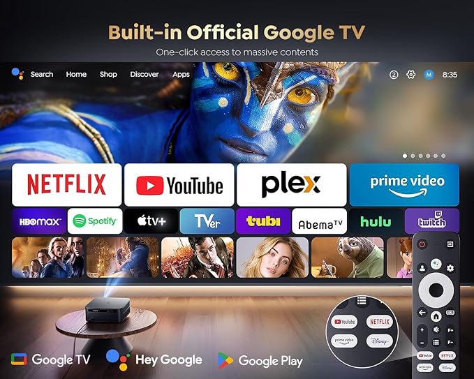 [1500 ANSI/Google TV/Voice Control]Smart Projector with WiFi 6 and Bluetooth, 4K Support, Outdoor Movie Proyector, 1080P Home Ceiling Auto Focus Projector, PUTRIMS K12 Gray