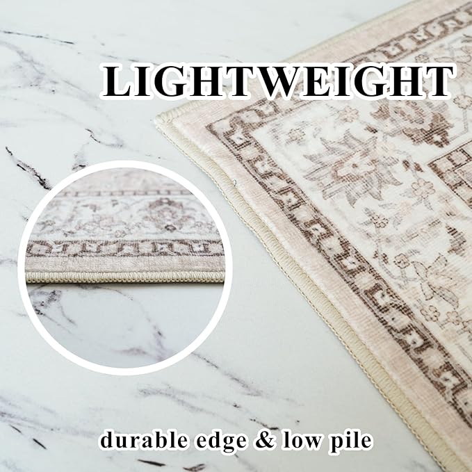 Washable Entryway 3x7 Runner Rug: Farmhouse Kitchen Hallway Rug Runner Wide Soft Water Resistant Floor Mat for Bathroom Nursery Non Slip Indoor Carpet for Living Room Bedroom Dining Room(3x7,Beige)