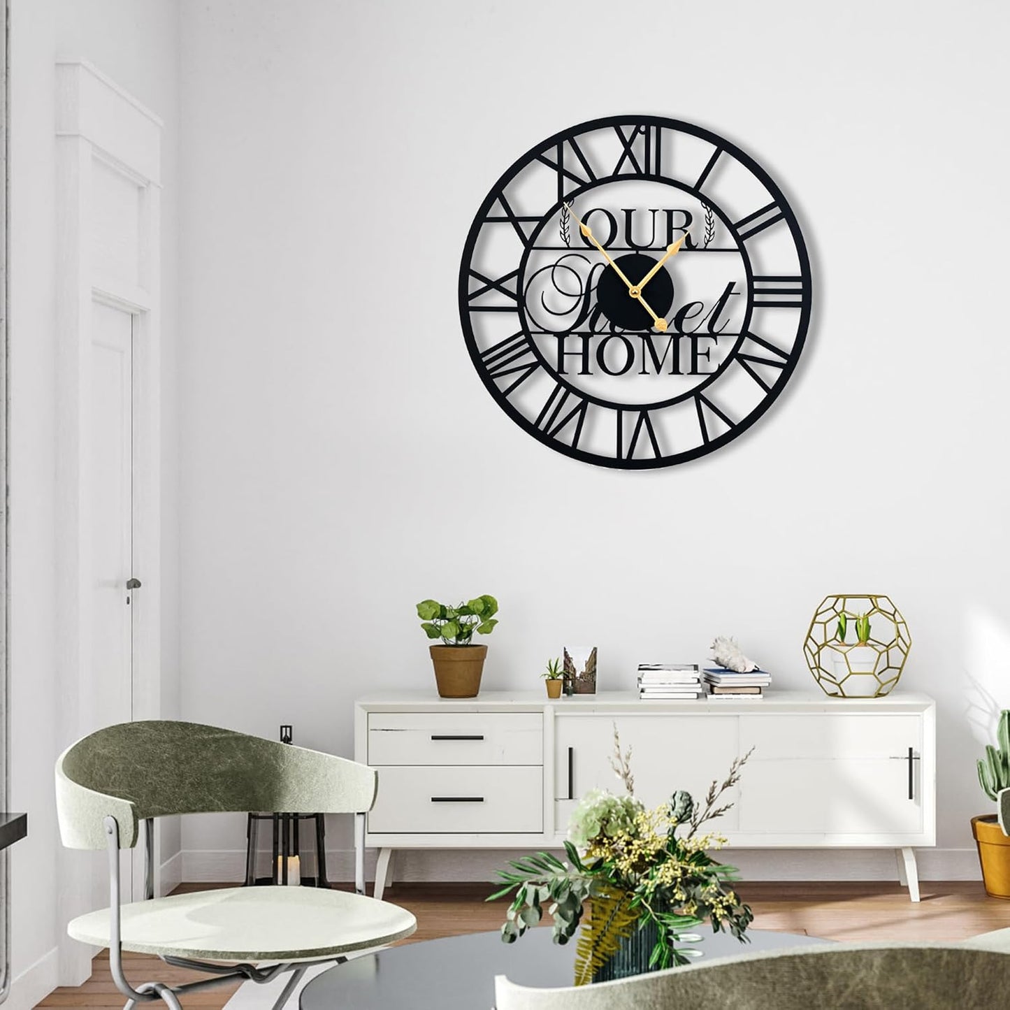 LBC.JzJu24inches/60cm Large Wall Clocks Battery Powered No Ticking Silent Round Black Modern Unique Metal Wall Clocks Suitable Living Room Kitchen Bedroom Fireplace Office Farmhouse。
