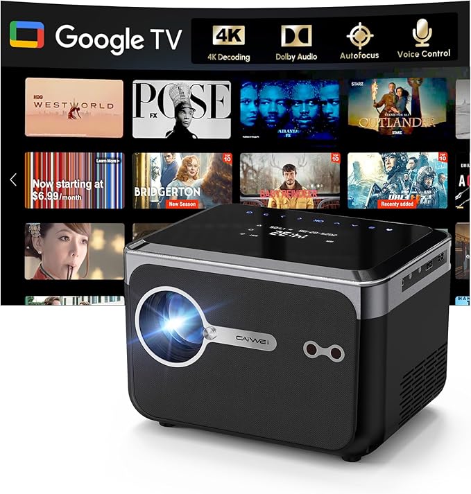 [Licensed Google TV]4K Projector with Wifi6 Bluetooth5.4, Smart Projector Dolby Audio,Voice Control NFC Auto focus 1200 ANSI Lumen,Portable Proyector Outdoor Movie Gaming Camping HDMI ARC