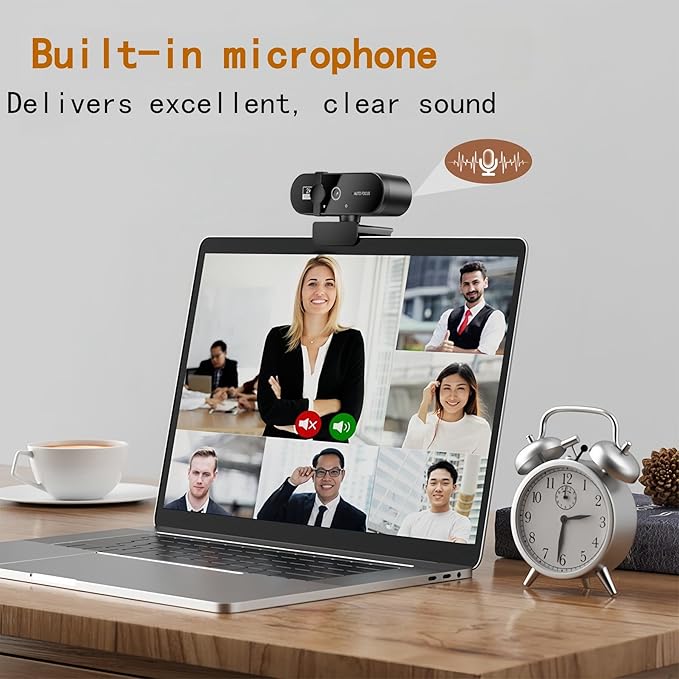 Full HD Webcam with Microphone, 2K Webcam for PC, 90° FOV, Dual Microphone Streaming Web cam for Clear Stereo Audio, Plug and Play USB Web cam for Zoom/Skype/Teams, Conferencing and Video