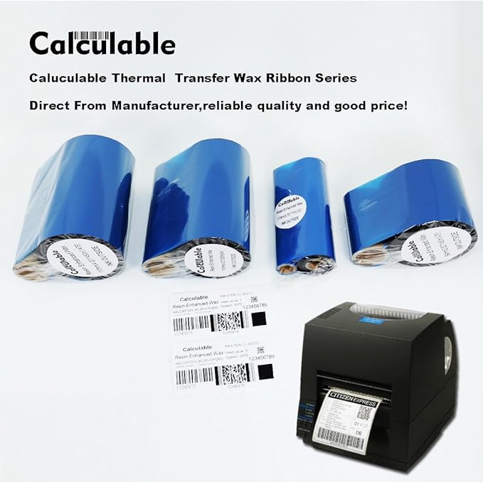 12 Count 4.33" x 243' (110mmx74m) Thermal Wax Ribbons 1/2" Core Thermal Transfer Wax Ribbon for Zebra,TEC,DATAMAX,INTERMEC,Avery,Citizen,SATO,TSC,GODEX,ARGOX