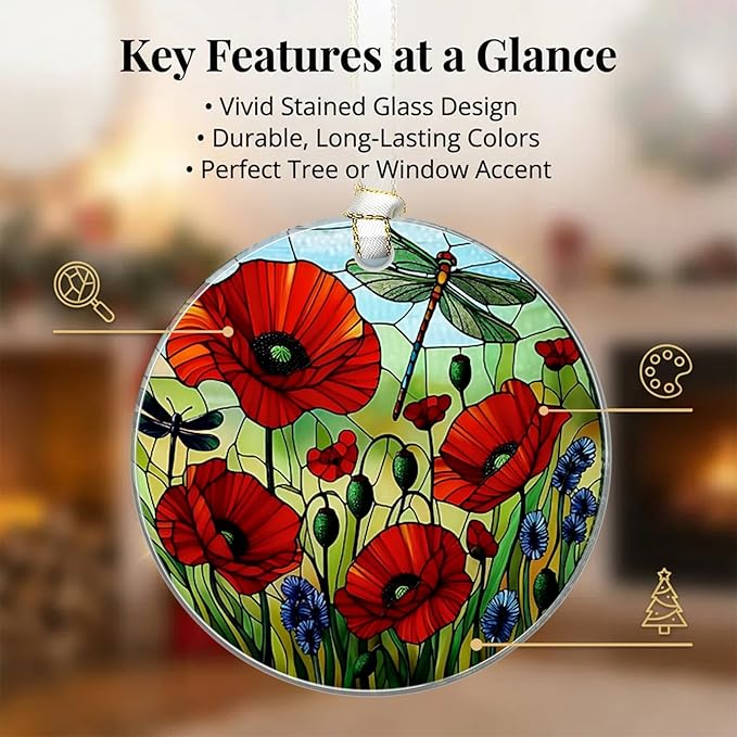 Dragonfly Christmas Ornaments 2025, Stained Glass Christmas Tree Decorations, Exchange for Women, Men, Collectible Dated Year Ornaments for Tree - Glass Hanging Ornament