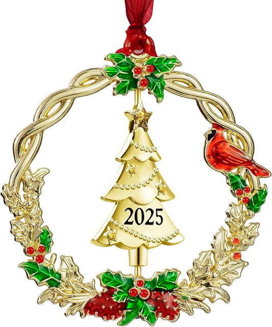 Christmas Tree Ornament Metal Silver Hanging Rotatable Design Charm Holiday Decorative Pendant Gift Keepsake (Golden, 2025)