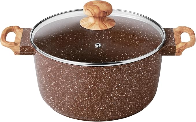 Pioneers Womans Pots and Pans Set Non stick, 14-Piece Cast Aluminum Cookware, Non Stick Kitchen Cooking, with Frying Pans & cooking utensils set (Brown Speckle)