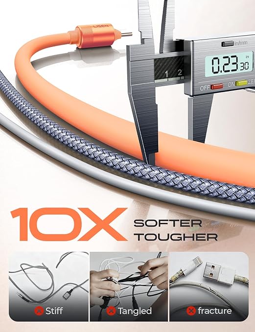 LISEN for iPhone Air 17 Charger Cord USB Cable 10FT, Chubby 100W Soft Silicone USB C to USB C Fast Charging Cable, Long USBC to USBC for iPhone 17 16 15, Samsung S25, MacBook Pro/Air, Orange