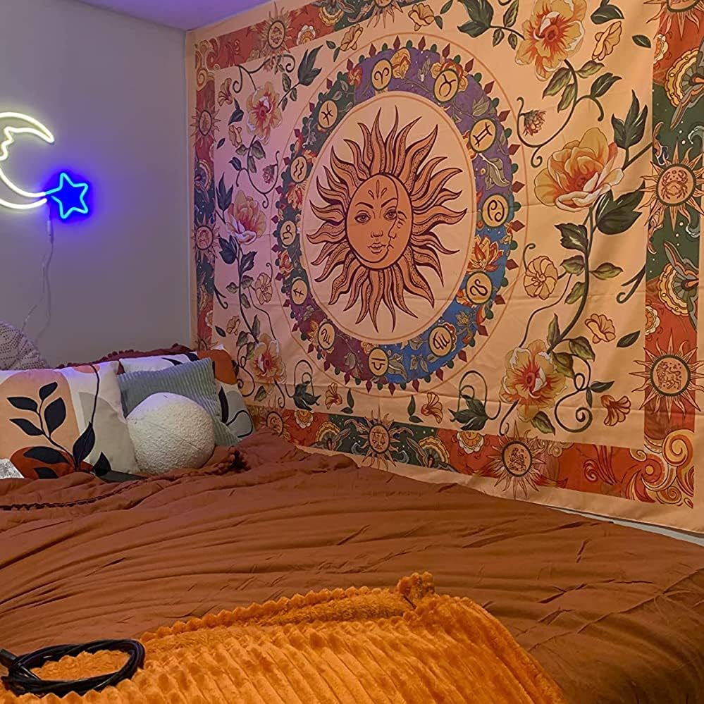 Aipon Vintage Sun Tapestry for Classroom Rainbow Boho 70s Sunshine Sunset Tapestries Wall Hanging Aesthetic Retro Tapestrys for Living Room Dorm (60'' × 50'', Orange)
