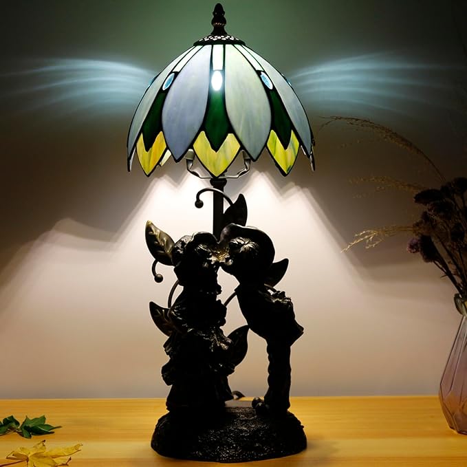 Table Lamp Base Replacement Only, Wide 7 Height 19 Inch, Fit for 8, 10, 12 Inch Tiffany Style Stained Glass Lampshade, Dark Bronze Finish,Resin, Push Switch On Cord(G (W7H19 Inch))