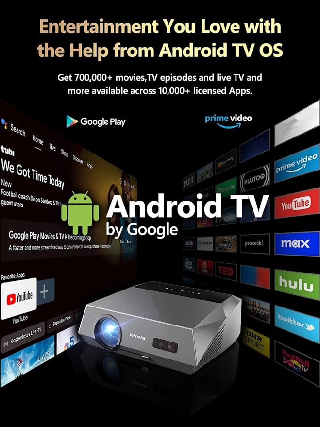 Smart Projector 4K Daylight,Certified Apps,ToF CMOS Auto Focus,2300ANSI High Lumen Ultra HD Home Outdoor Movie Gaming Projector with WIFI6 Bluetooth,Google TV,NFC Casting,DB Audio,HDMI ARC,HDR10