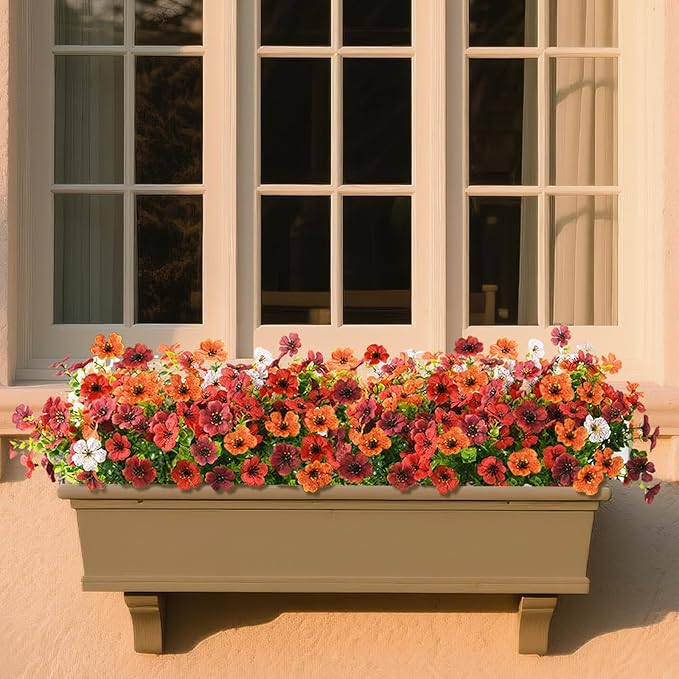 Artificial Fall Flowers for Outdoor, 12 Bundles Multicolor Fake Fall Plants for Decoration, UV Resistant No Fade Faux Mums Silk Flower for Autumn Porch Patio Planters Yard Garden