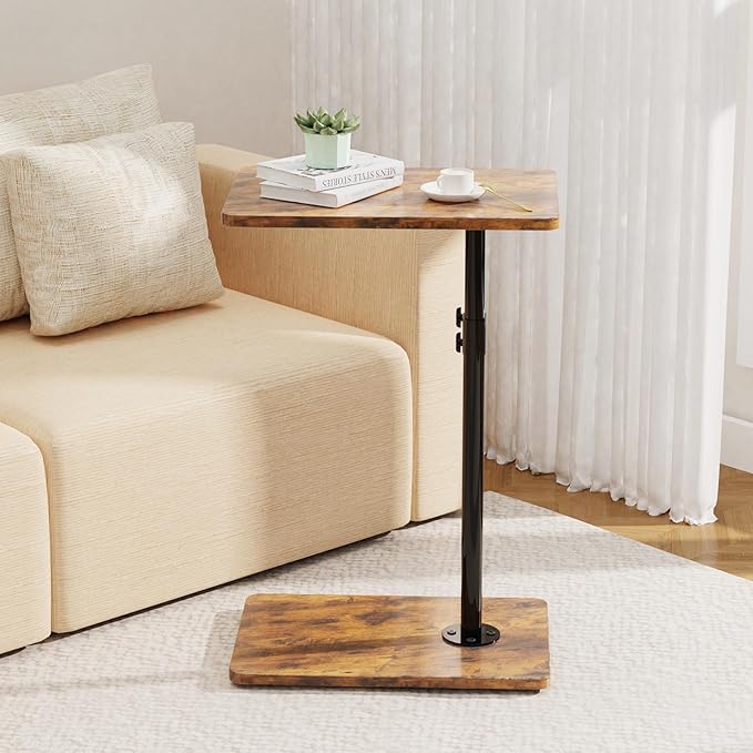 TV Tray Table, Adjustable C Shaped End Table for Couch, 360°Swivel Couch Side Table C Table That Slide Under Couch Desk for Small Space Sofa Bed Snack Living Room Bedroom(Rustic)