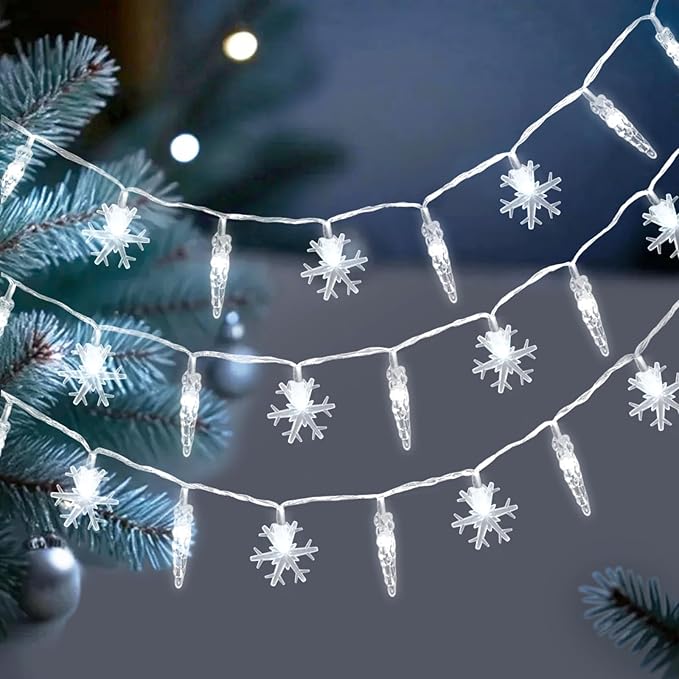 Christmas Icicle Lights Indoor，20ft 40 LED Icicle String Lights Battery Operated Powered Christmas Lights for Indoor Winter Christmas Decorations