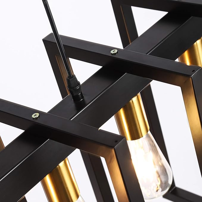SomSom Modern Kitchen Island Light Pendant Chandelier 6-Light Ceiling Light Industrial Pendant Lighting Fixture Matte Black with Antique Brass Finish
