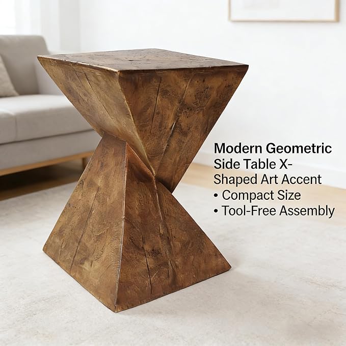 Modern Side Table with Geometric Design, Stylish Accent End Table for Living Room & Bedroom, Contemporary Black Accent Furniture for Home Decor (Natural)