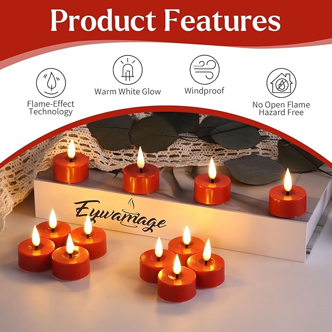 Eywamage Red Christmas LED Tealights with Remote Batteries, Flickering Flameless Tea Lights Votive Candles Set of 12