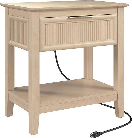 Bush Home Fluted Nightstand with Drawer, Bedroom Furniture, Camille Collection, Natural Birch Beige