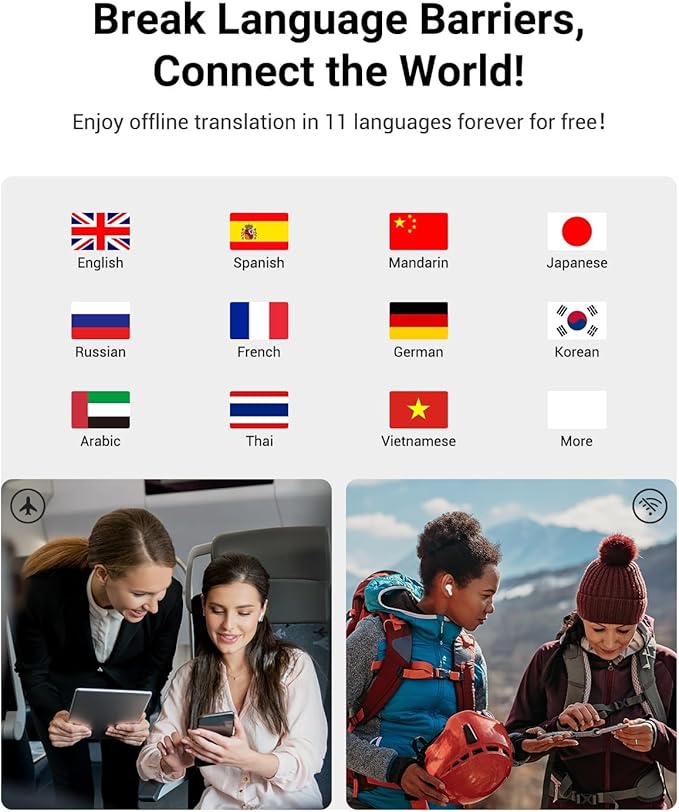 Ai Translation Earbuds Real Time, 144 Languages Translator Earbuds with 5 Translation Modes, Translating Earbuds for Travel/Business/Learning, Audifonos Traductores Inglés Español - White