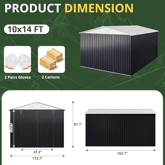 10x14 FT Outdoor Storage Shed, Garden Shed with Updated Frame Structure and Lockable Doors, Metal Tool Sheds for Backyard Garden Patio Lawn, White