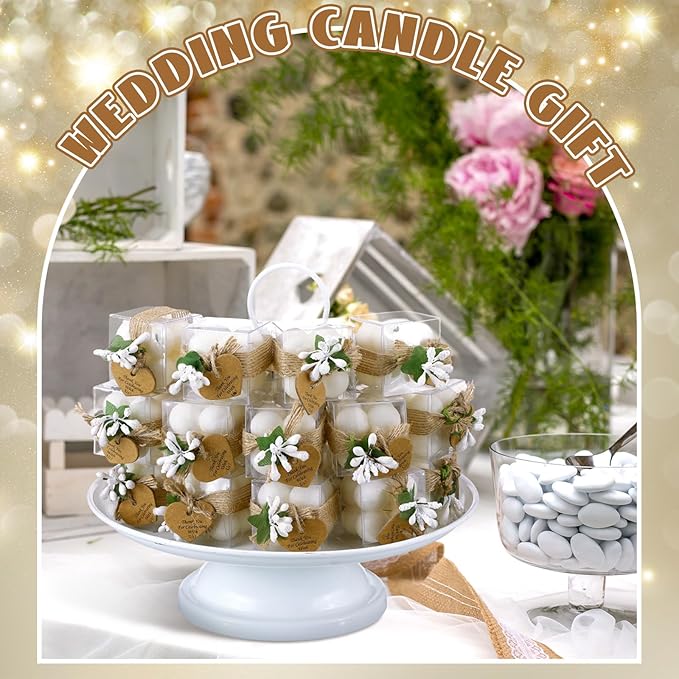 MTLEE Mini Bubble Candles Wedding Favors Gifts for Guests 1.57" x 1.38" Bubble Candles with Cards Dried Flowers DIY Gift Set for Baptism Party Bridal Shower Thank You Gifts (White,12 Sets)