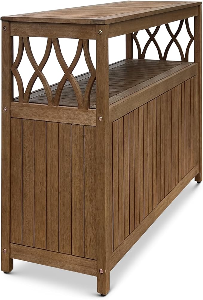 DTY Outdoor Living Longs Peak Eucalyptus Wood Sideboard Table, Outdoor Buffet Cabinet with Storage, Brown Weather-Resistant Finish