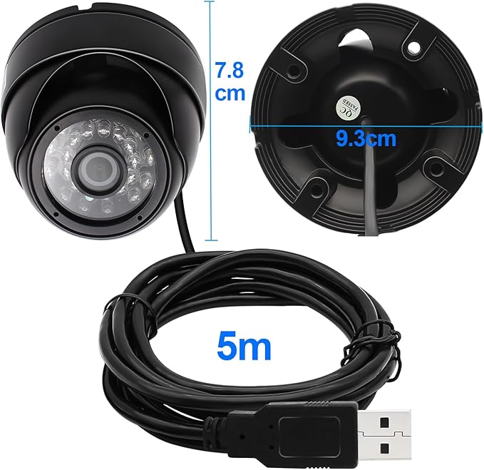 MMlove 2MP USB Dome Camera 1080P 30FPS Night Vision Security Camera Waterproof 3.6mm Wide Angle with IR Cut & IR LED USB Surveillance Security Camera Plug&Play Outdoor Indoor Metal Housing PC Webcam