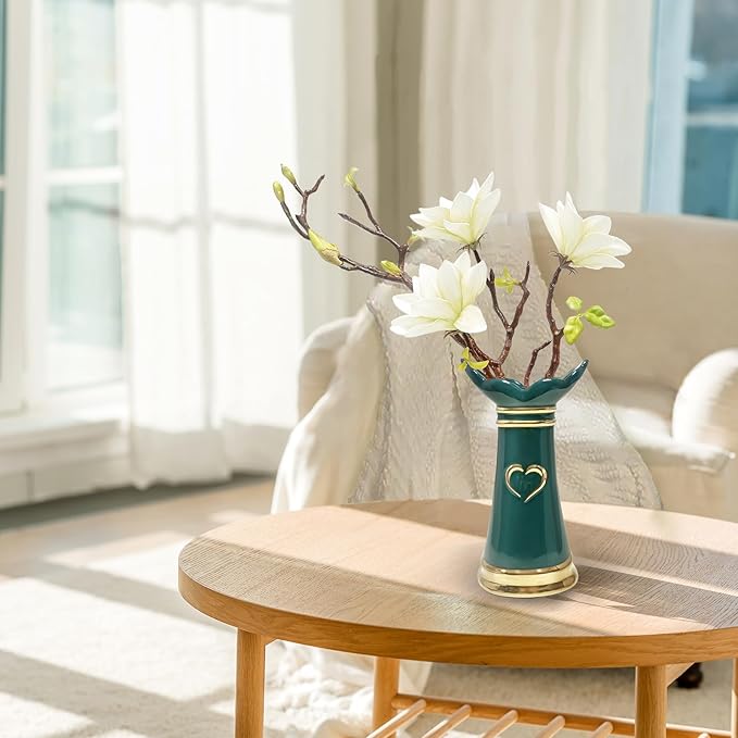 LoveLin,Artificial Flowers with Ceramic Vases,Faux Flower Arrangement,Affordable Luxury Artwork,Housewarming New Year Xmas Gift,Home Decor (White/Dark Green)