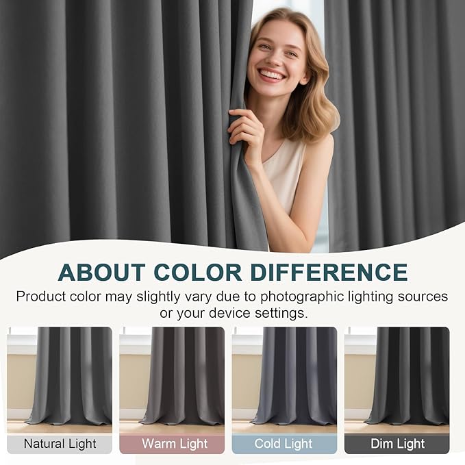Turquoize Blackout Curtains 84 Inch Long Window Treatments Blinds Thermal Insulated Drapes Rod Pocket/Back Tab Curtains Home Decoration for Living Room 2 Panel, Charcoal Gray, 52 x 84 Inch