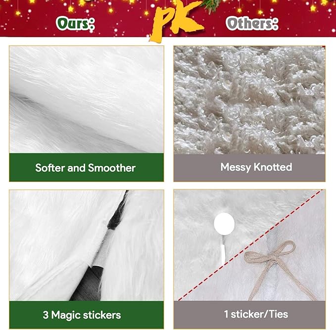 72 Inch Christmas Tree Skirt Faux Fur Snow White Luxury Plush Large Size Fluffy Home Holiday Decor Xmas Gift