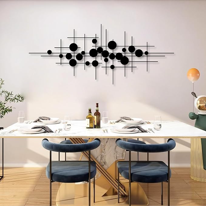 Geometric Metal Wall Art, Mid Century Modern Metal Wall Art, Abstract Metal Wall Art, Abstract Metal Irregular Wall Sculpture, Line Art Wall Decor, Geometric Wall Art, Modern Living Room Wall Décor (Black, 47"x 19"| 120x50cm )