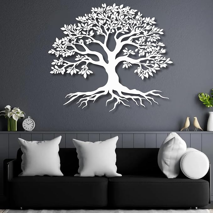 VTHTA Large Tree of Life Metal Wall Art,Tree Wall Sign for Living Room Bedroom Indoor Outdoor Garden Home Decoration (Gold, 47" Wx41 H/120x105cm, Metal Wall Art)