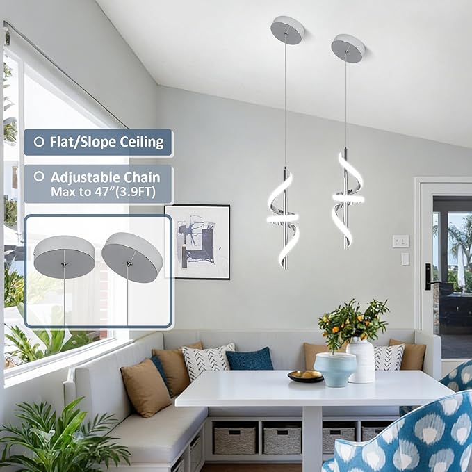 CANEOE Modern LED Pendant Light for Kitchen Island, 3000K-6000K Dimmable Kitchen Island Pendant Lighting for Dining Room Bar Living Room Bedroom Hanging Light Fixtures,1 Pack