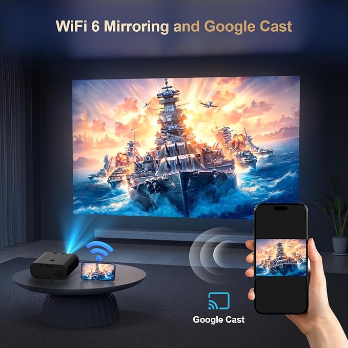 [Built-in Apps/GoogIe TV/1500ANSI] Smart Projector 4K Supported with WiFi and Bluetooth, GoogIe Voice, Zoom&Keystone, 180°Stand, HDR10, Goiaey C26 Portable Mini Projector for Movie/Home Theater Use