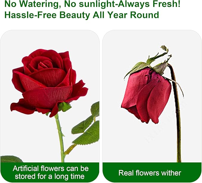 19.6" Artificial Flowers Roses Touch Fake Rose Bouquet Flower Stem for Wedding Centerpieces DIY Wreath Home Decorations Silk Roses Mothers Party Fake Outdoor Flowers Decor(50PCS Red)