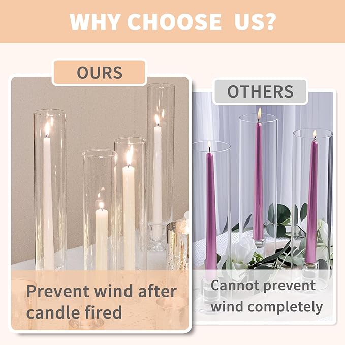 CHILL RECIPE Glass Hurricane Candlestick Holders Clear 14" Tall Cylinder Candle Holder Chimney Tube, Floral Taper Crystal Candle Stick Holder for Birthday Wedding Christmas Home Decor(2 Set 12Pcs)